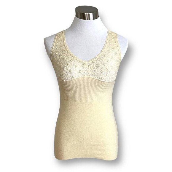 Vintage Lisarza Wool Camisole Womens Sz S Cream Sleeveless Tank Floral Lace - Picture 1 of 5